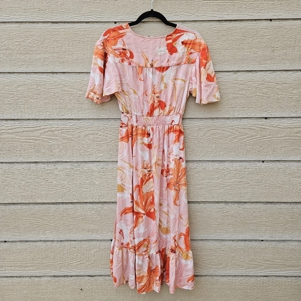 Anthropologie Abel the Label Flower Bomb flutter sleeve hi-lo dress AU large